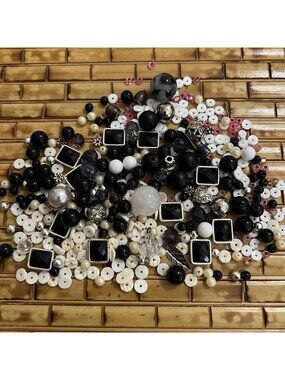 Mixed Assorted Craft Beads In Black White & Silver With Rhinestone Accents For J